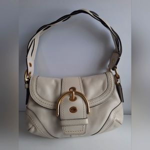 COACH WHITE LEATHER MINI SIGNATURE SOHO SMALL HOBO HANDBAG SATCHEL SHOULDER